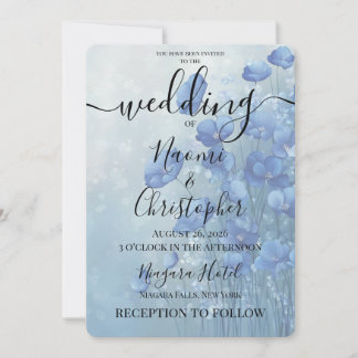 Invitation PERSONNALISER : Fleurs Aquarelle Bleu Mariage