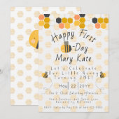 Invitation Personnaliser l'abeille et les fleurs de miel Prem (Devant / Derrière)