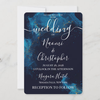 Invitation Personnaliser : Mariage à l'encre alcoolique bleu