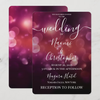 Invitation Personnaliser : Mariage Bokeh Rose Noir Foncé