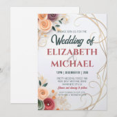 Invitation Personnaliser Mariage Floral Rose Papier Quilling  (Devant / Derrière)