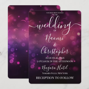 Invitation Personnaliser : Mariage Lumières Bokeh Rose Foncé