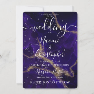 Invitation Personnaliser : Mariage Veine d'Or Violet