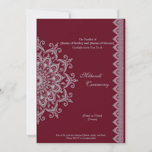 Invitation Personnaliser Métallic Argent Bourgogne Mehendi In