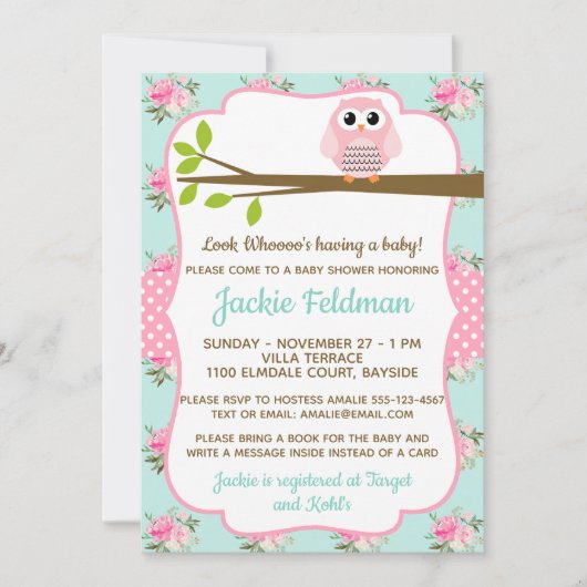 Invitation Personnaliser Owl Shabby Chic Baby shower Invitati (Devant)