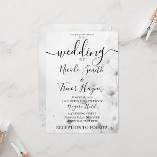 Invitation Personnaliser : Petit mariage de fleurs noir et bl