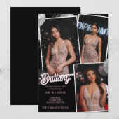 Invitation Personnaliser Pink Black Prom Envoyer Trois Photos (Devant / Derrière)