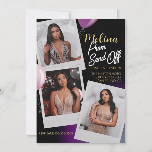 Invitation Personnaliser Purple Gold Photo Prom Envoyer (Devant)