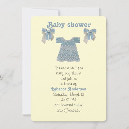 Invitation Personnaliser, robe de bébé bleu (Devant)