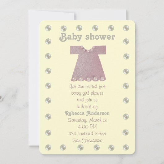 Invitation Personnaliser, robe de bébé rose (Devant)