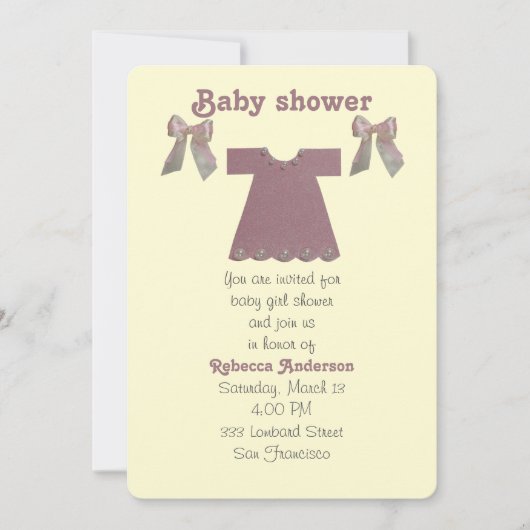 Invitation Personnaliser, robe de bébé rose (Devant)