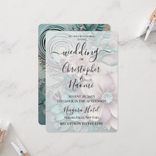 Invitation Personnaliser : Turquoise rose Fleurs de papier ru