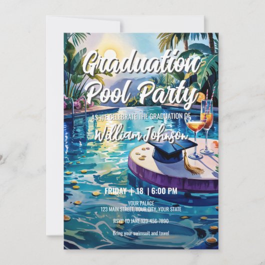 Invitation Personnaliser Vibrant Animation Pool Graduation Pa (Devant)