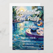 Invitation Personnaliser Vibrant Animation Pool Graduation Pa (Devant / Derrière)