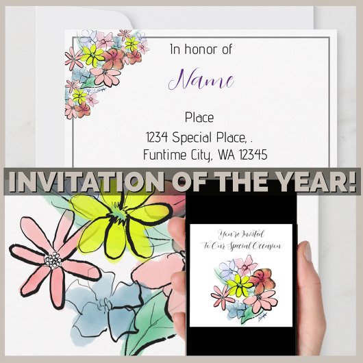 Invitation Personnalisez un graphique à fleurs brillant et jo