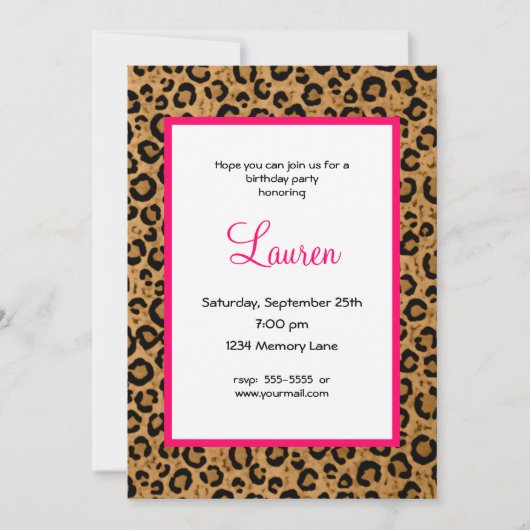 Invitation Personnalized Leopard 30th Birthday Invite (Devant)