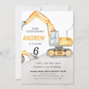 Invitation Personnel A Moderne Excavateur Camion fête d'anniv