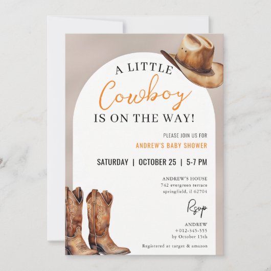 Invitation personnelle de Baby shower Cowboy (Devant)