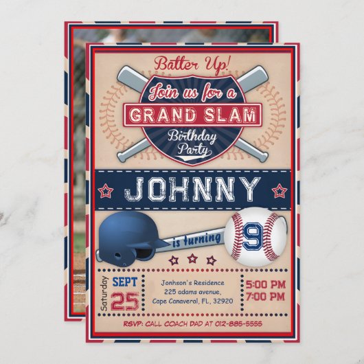 Invitation personnelle de base-ball (Devant / Derrière)