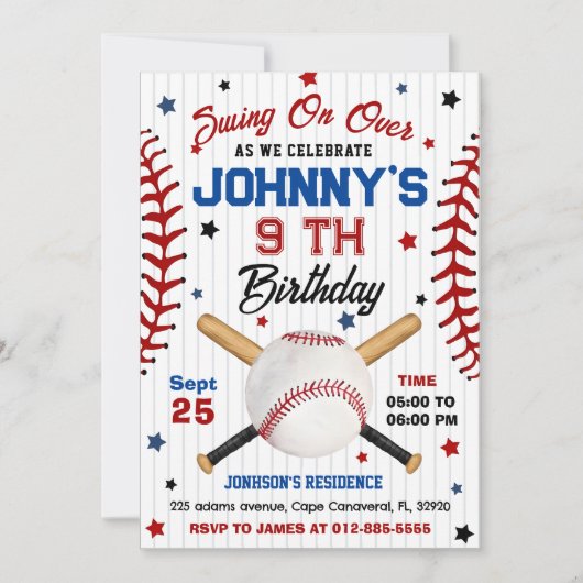 Invitation personnelle de baseball Anniversaire (Devant)
