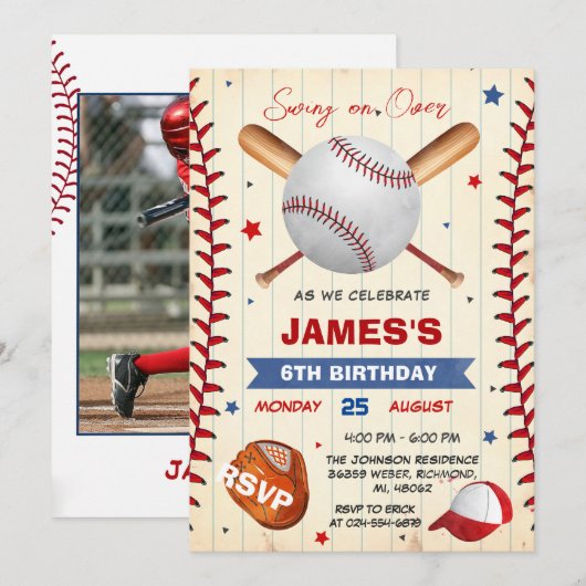 Invitation personnelle de baseball avec photo (Devant / Derrière)