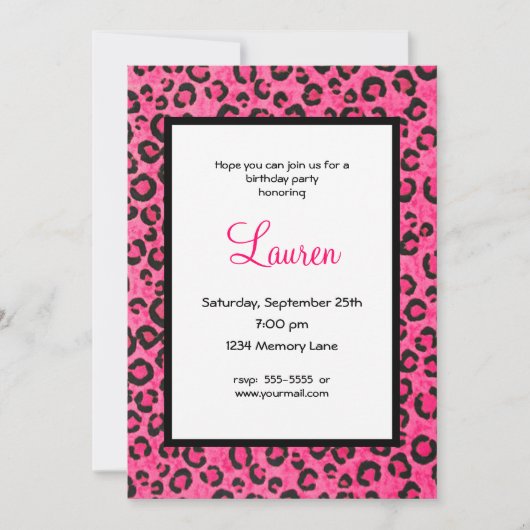Invitation personnelle Leopard rose 21e anniversai (Devant)