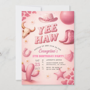 Invitation Personnellement rose Yee Haw Cowgirl fête d'annive