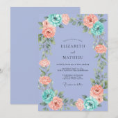 Invitation Pervenche Abricot Ranunculus Eucalyptus Gris Wedd (Devant / Derrière)