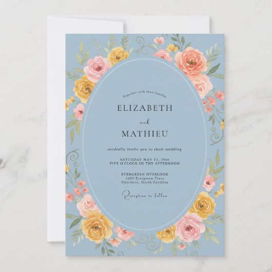 Invitation Pervenche Ranunculus Jaune Eucalyptus Gris Weddi (Devant)