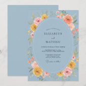 Invitation Pervenche Ranunculus Jaune Eucalyptus Gris Weddi (Devant / Derrière)