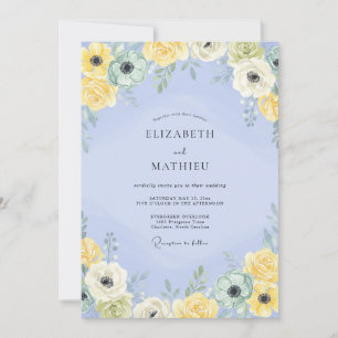 Invitation Pervenche Ranunculus Jaune Eucalyptus Poussiéreux