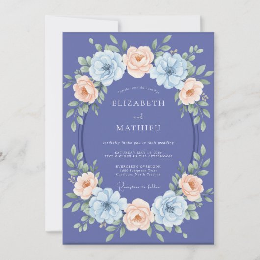 Invitation Pervenche Ranunculus Pêche Eucalyptus Gris Weddin (Devant)