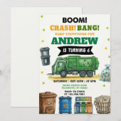 Invitation Pesonal Dump Everything Trash Truck Birthday Bash (Devant / Derrière)