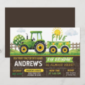 Invitation Pesonal Green Tractor Birthday (Devant / Derrière)