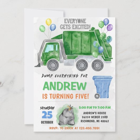 Invitation Pesonal Kids Dump Trucks Birthday Bash (Devant)