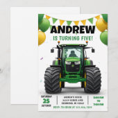 Invitation Pesonal Modern Tractor Birthday (Devant / Derrière)