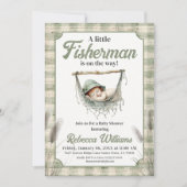 Invitation Pet Pêcheur Gingham Garçon Pêche Bébé Naissance (Devant)