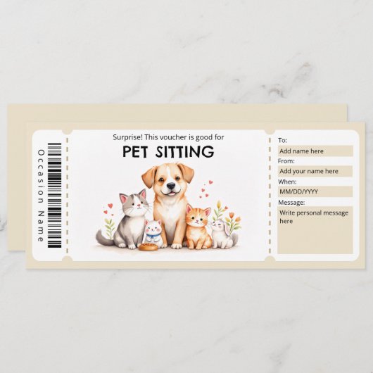 Invitation Pet Sitting Voucher (Devant / Derrière)