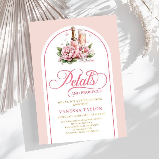 Invitation pétale chic et prosecco blush or