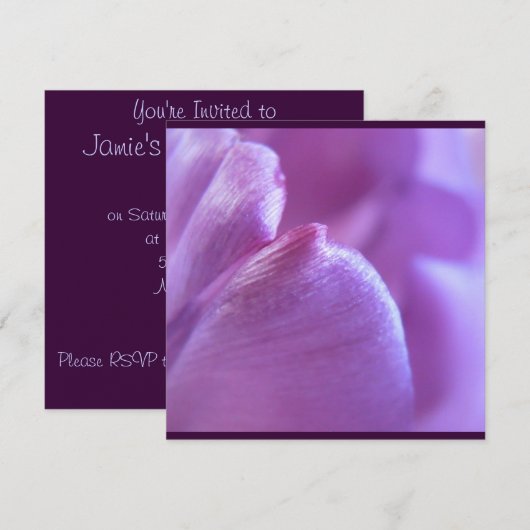 Invitation pétale de tulipe pourpre (Devant / Derrière)