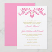 Invitation Pétale rose et or défiler sur papier à feutre ivoi (Devant / Derrière)