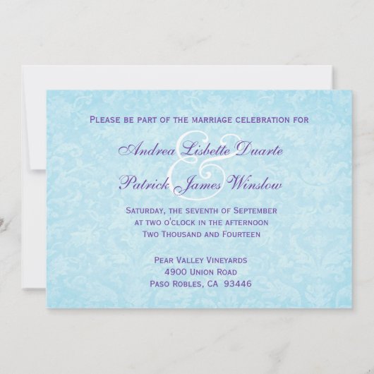 Invitation Pétales à fleurs d'Aqua et violet Mariage D581 (Dos)