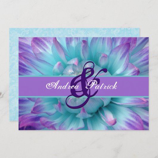 Invitation Pétales à fleurs d'Aqua et violet Mariage D581 (Devant / Derrière)
