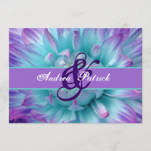 Invitation Pétales à fleurs d'Aqua et violet Mariage D581