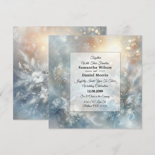 Invitation Pétales congelées dans un Mariage de Mist d'hiver (Devant / Derrière)