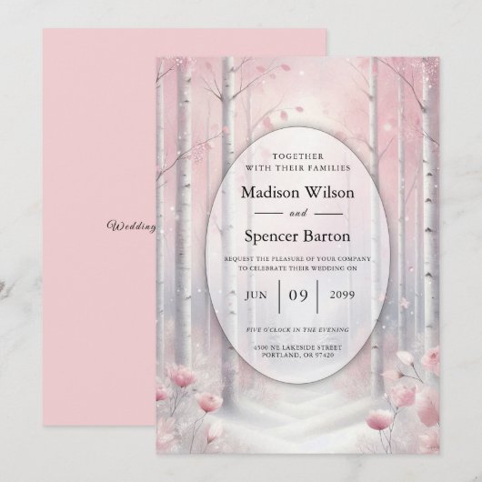 Invitation Pétales congelés dans un Mariage de bois hivernal (Devant / Derrière)
