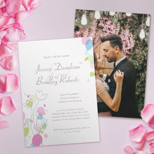 Invitation Pétales de confetti moderne mariage photo rose
