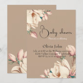 Invitation Pétales de fleur de magnolia élégants (Devant / Derrière)