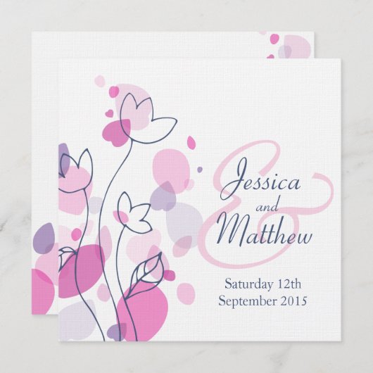 Invitation Pétales de fleurs graphiques Un mariage carré invi (Devant / Derrière)