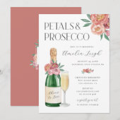 Invitation Pétales de rose et prosecco rose floral (Devant / Derrière)